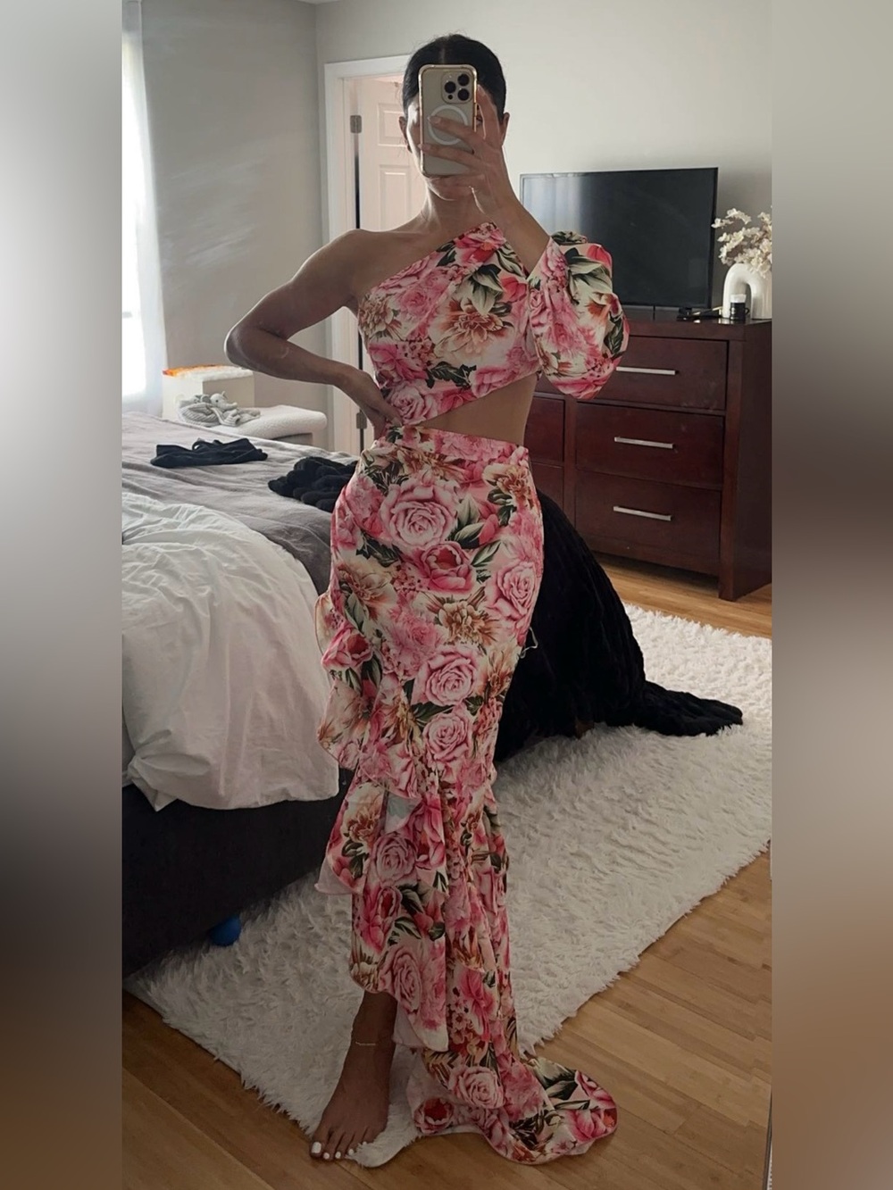 Akira - Floral High Low Hem Cut Out Dress